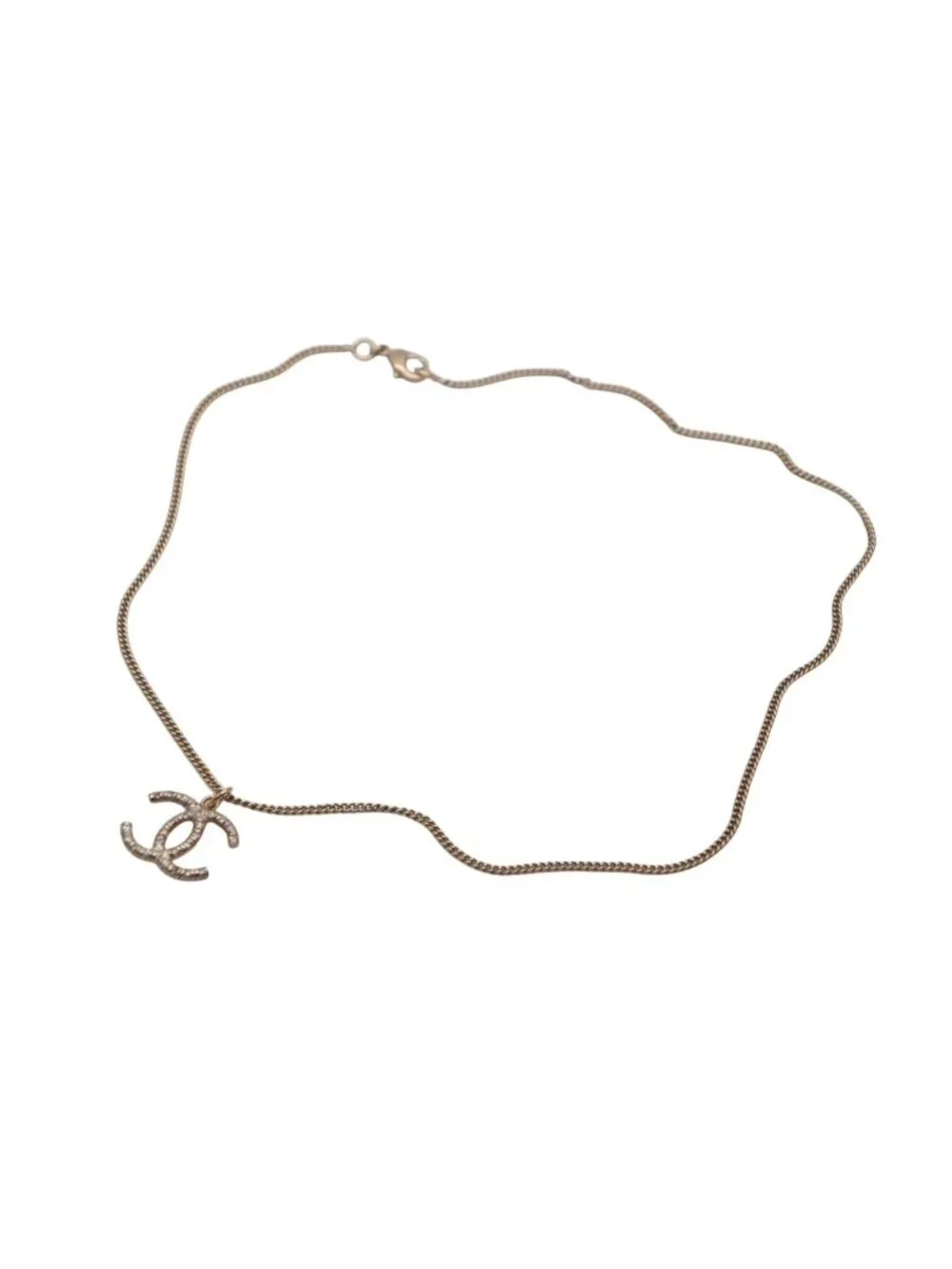 Chanel CC Logo Necklace Rhinestone Gold 08c